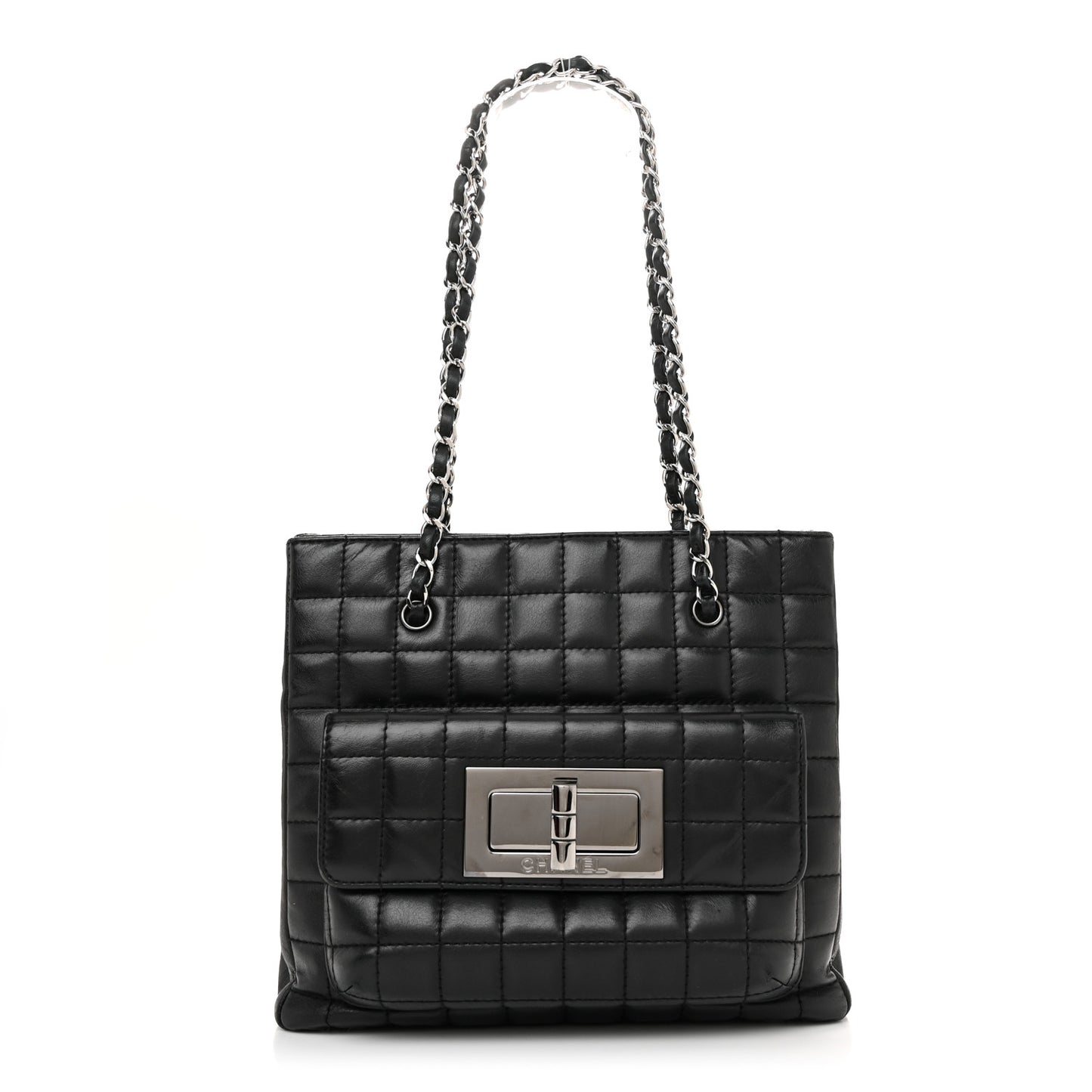Lambskin Quilted Chocolate Bar Mademoiselle Shoulder Bag Black