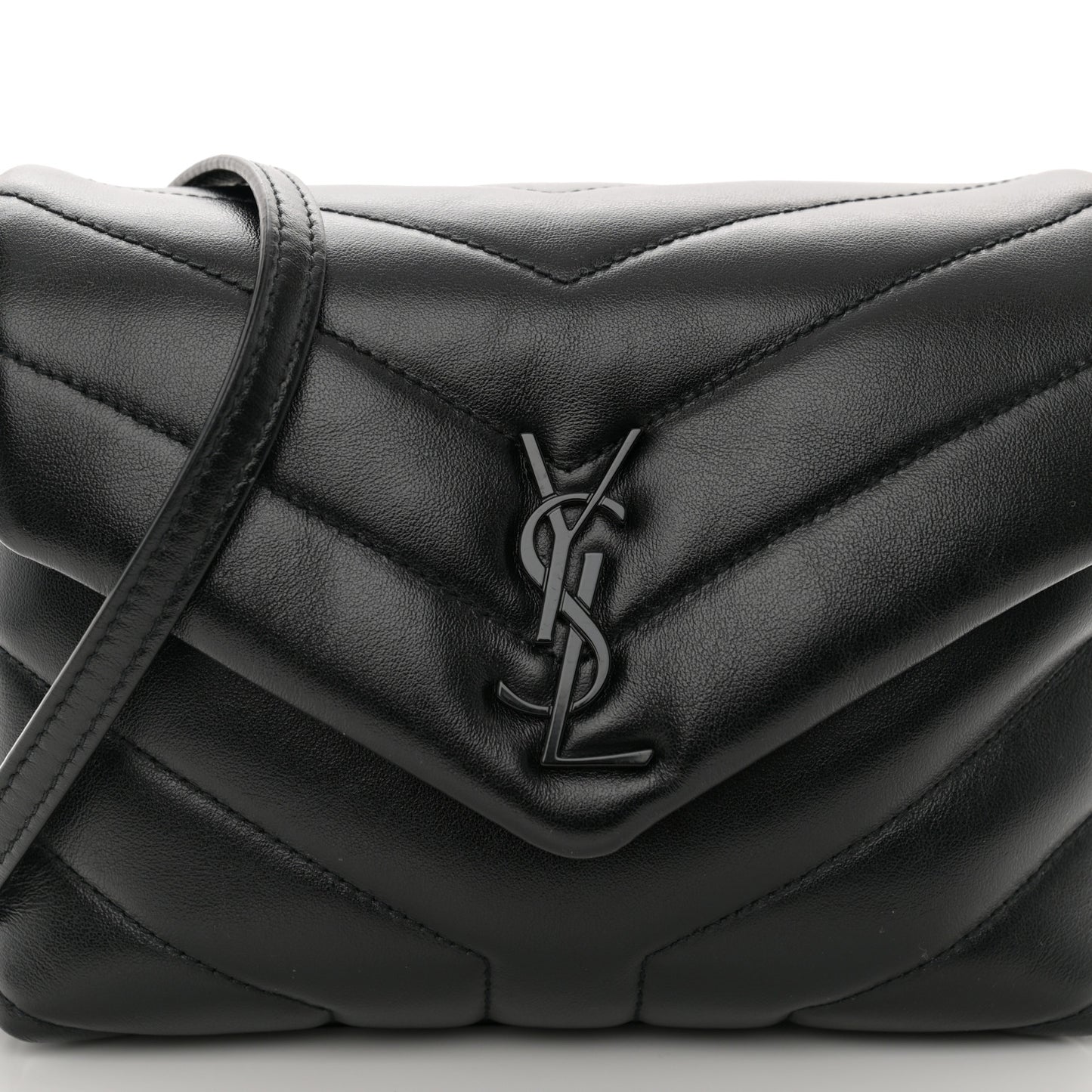 Calfskin Y Quilted Monogram Monochrome Toy Loulou Crossbody Bag Black