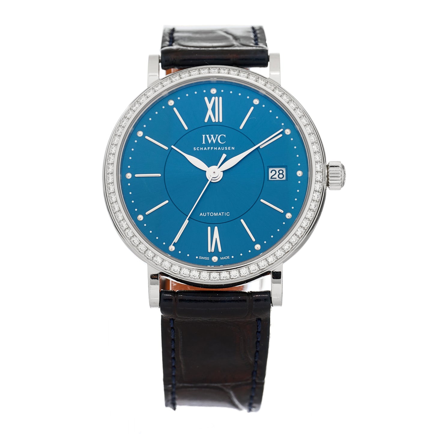 Stainless Steel Alligator Diamond Bezel 37mm Portofino Automatic Watch Blue IW458111