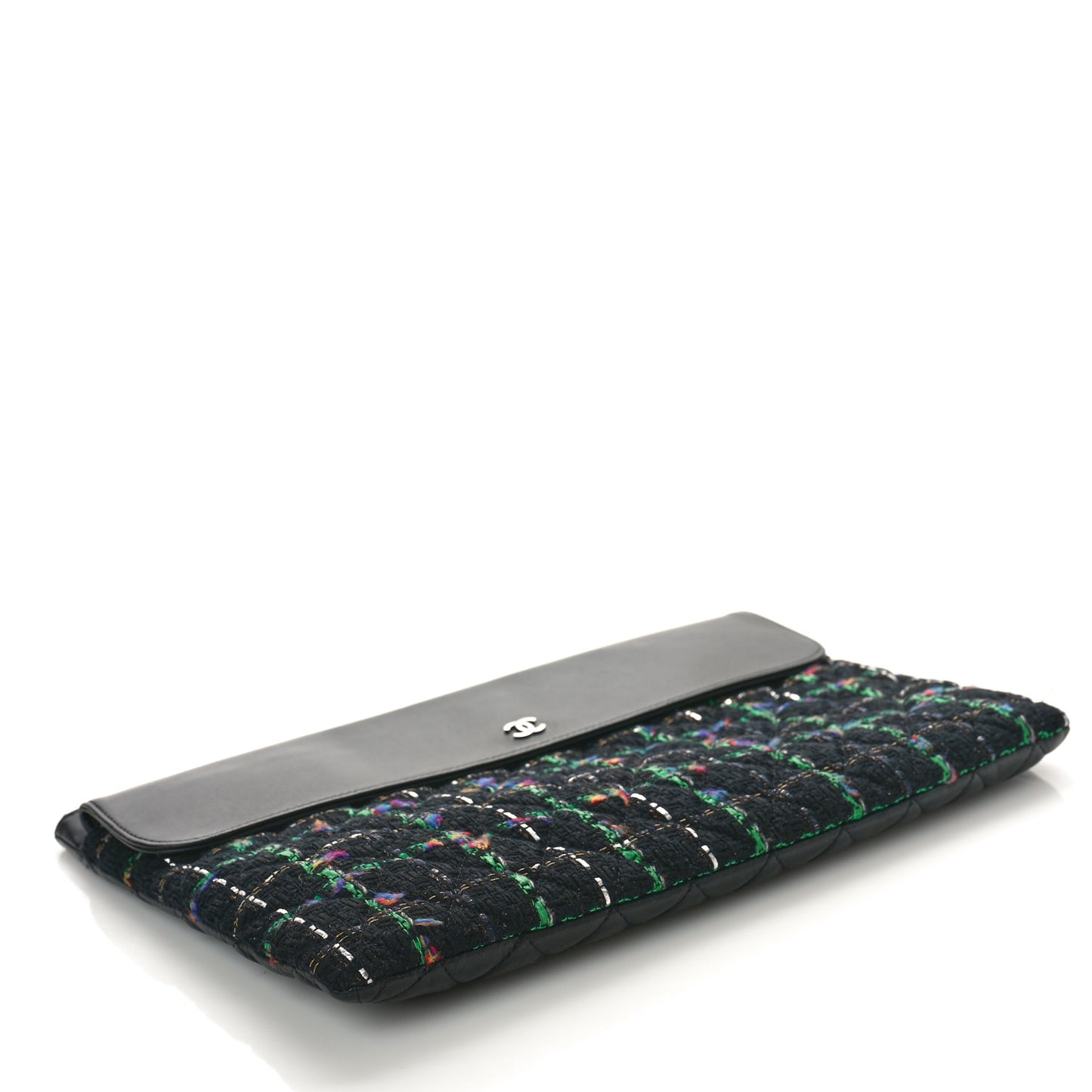 Lambskin Tweed Quilted Medium Flap Cosmetic Case Multicolor Black