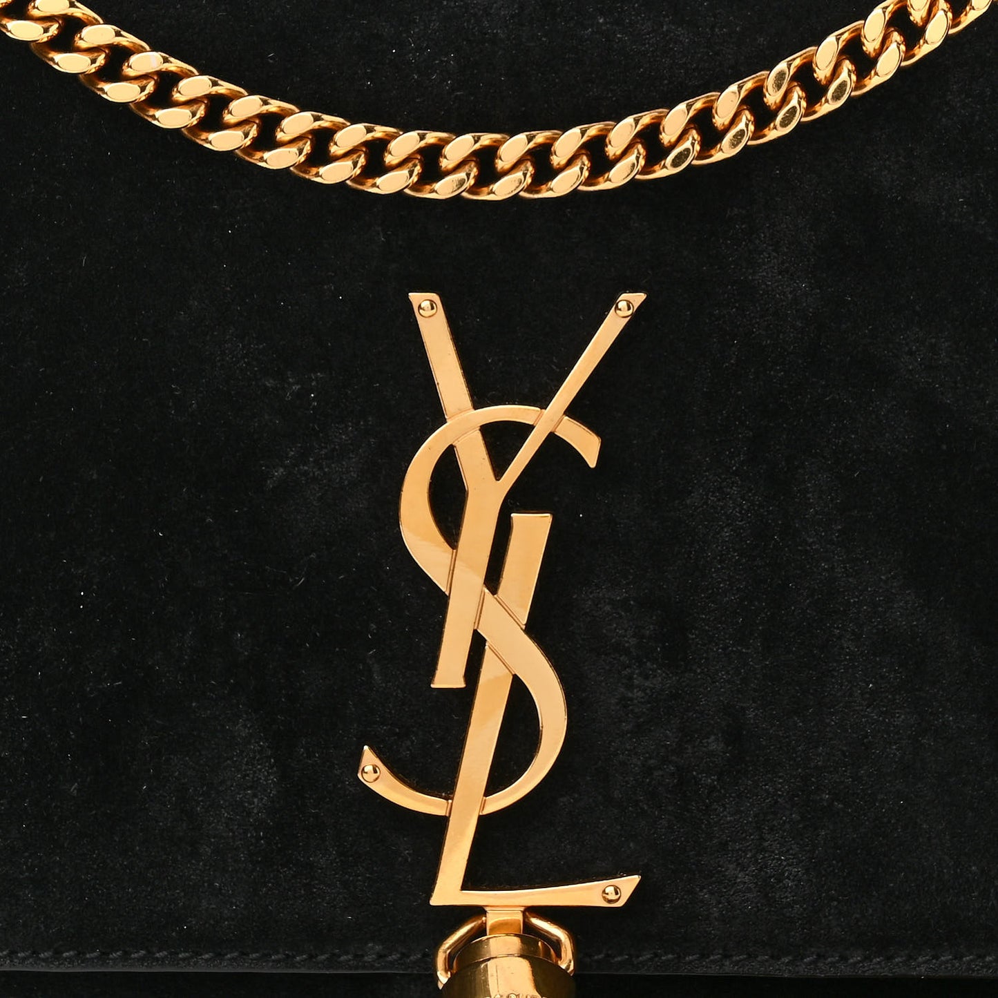 Suede Medium Classic Monogram Kate Tassel Satchel Black
