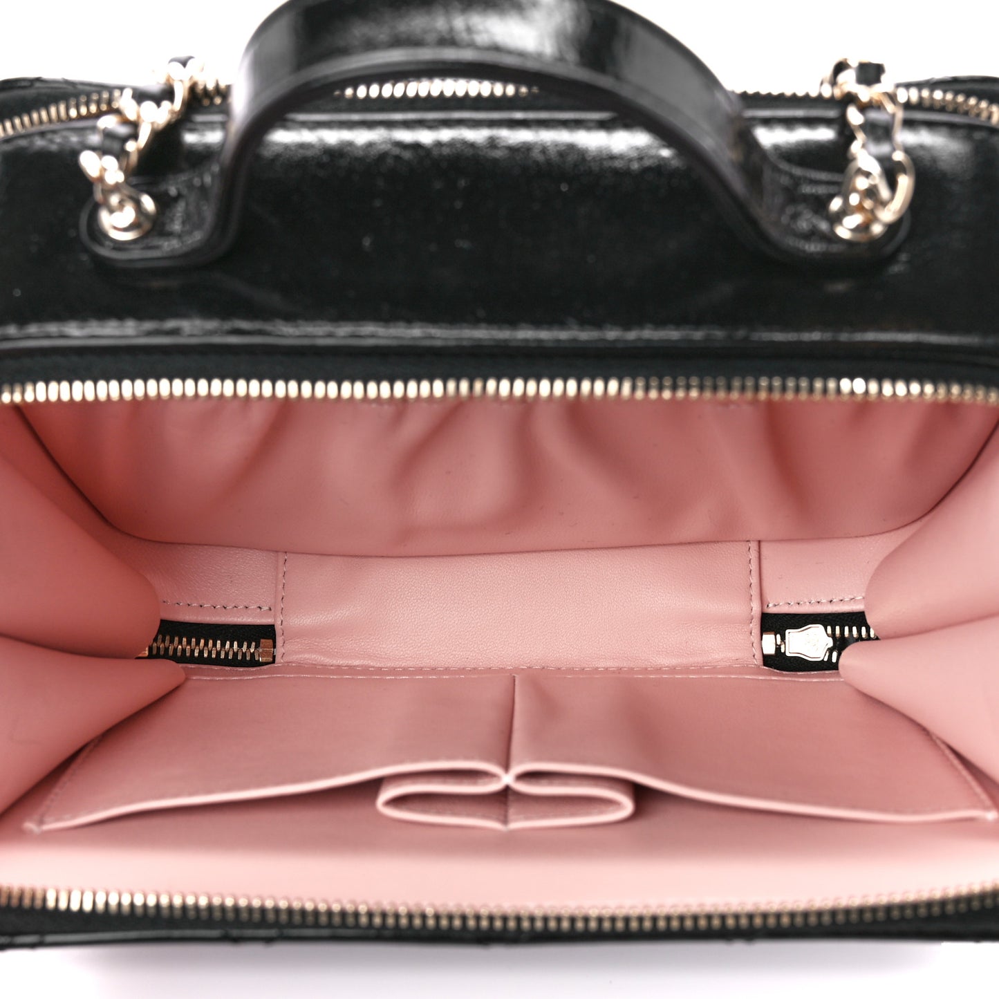 Shiny Lambskin Quilted CC Vanity Case Black