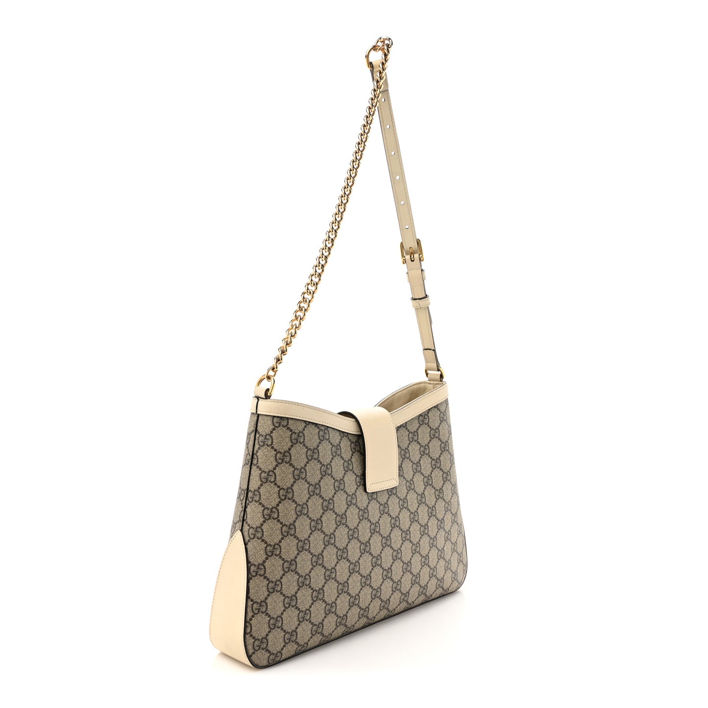 GG Supreme Monogram Moon Calfskin Medium Padlock Shoulder Bag Beige Ebony Mystic White