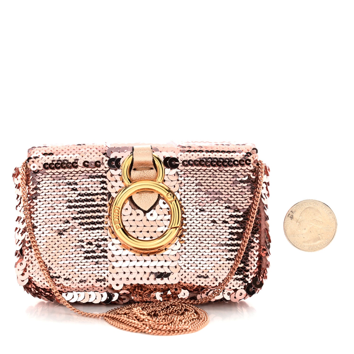Fendi Sequin Metallic Nappa Pequin Nano Baguette Charm Rame 3 of 7
