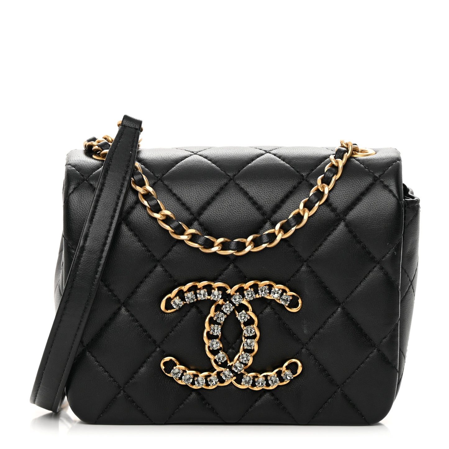 Lambskin Quilted Crystal CC Mini Flap Black