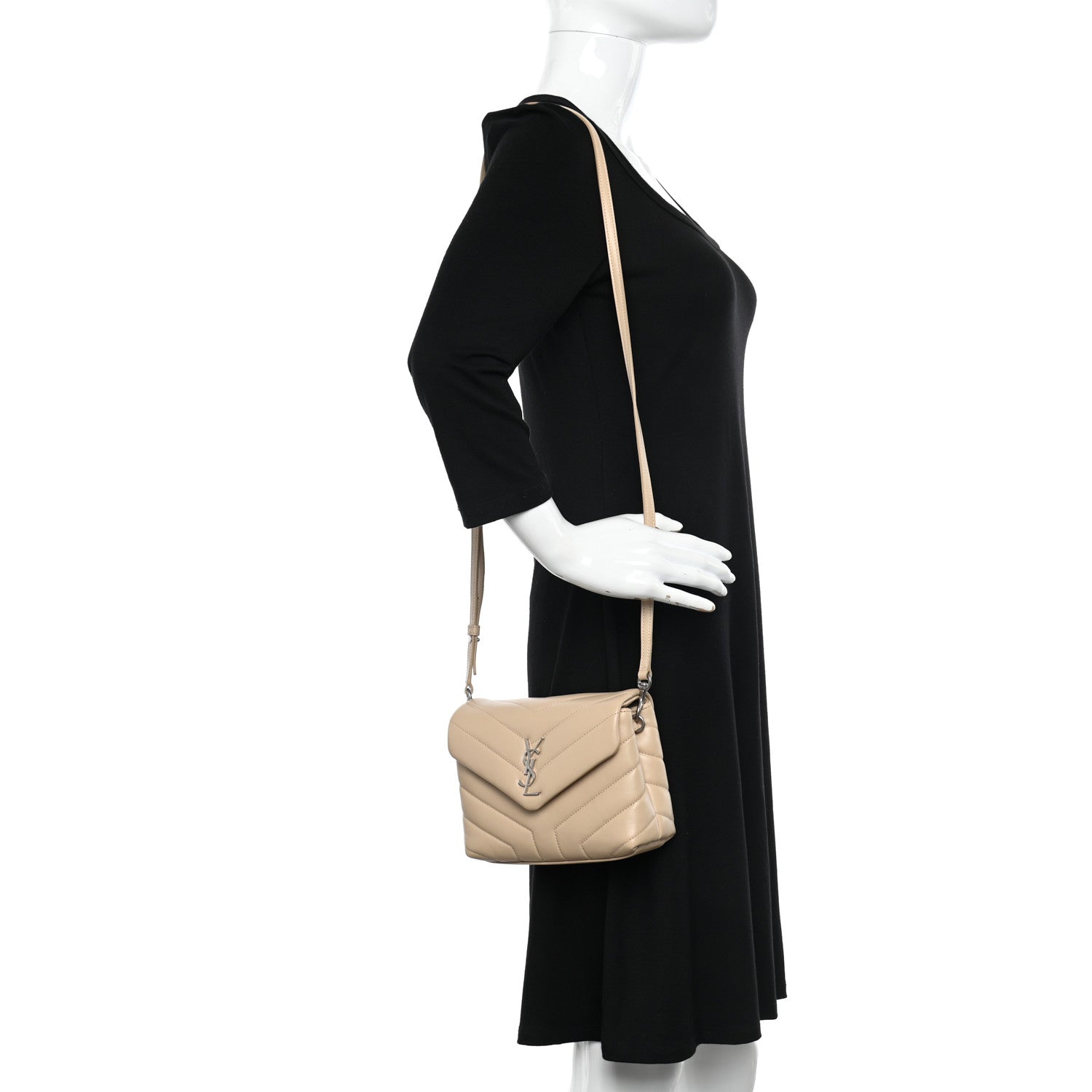 Saint Laurent Calfskin Y Quilted Monogram Toy Loulou Crossbody Bag Nude Powder 3 of 13