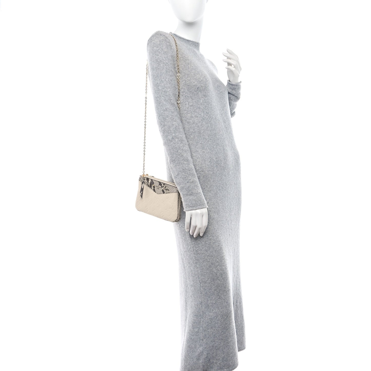 LOUIS VUITTON Empreinte Snakeskin Double Zip Pochette Creme