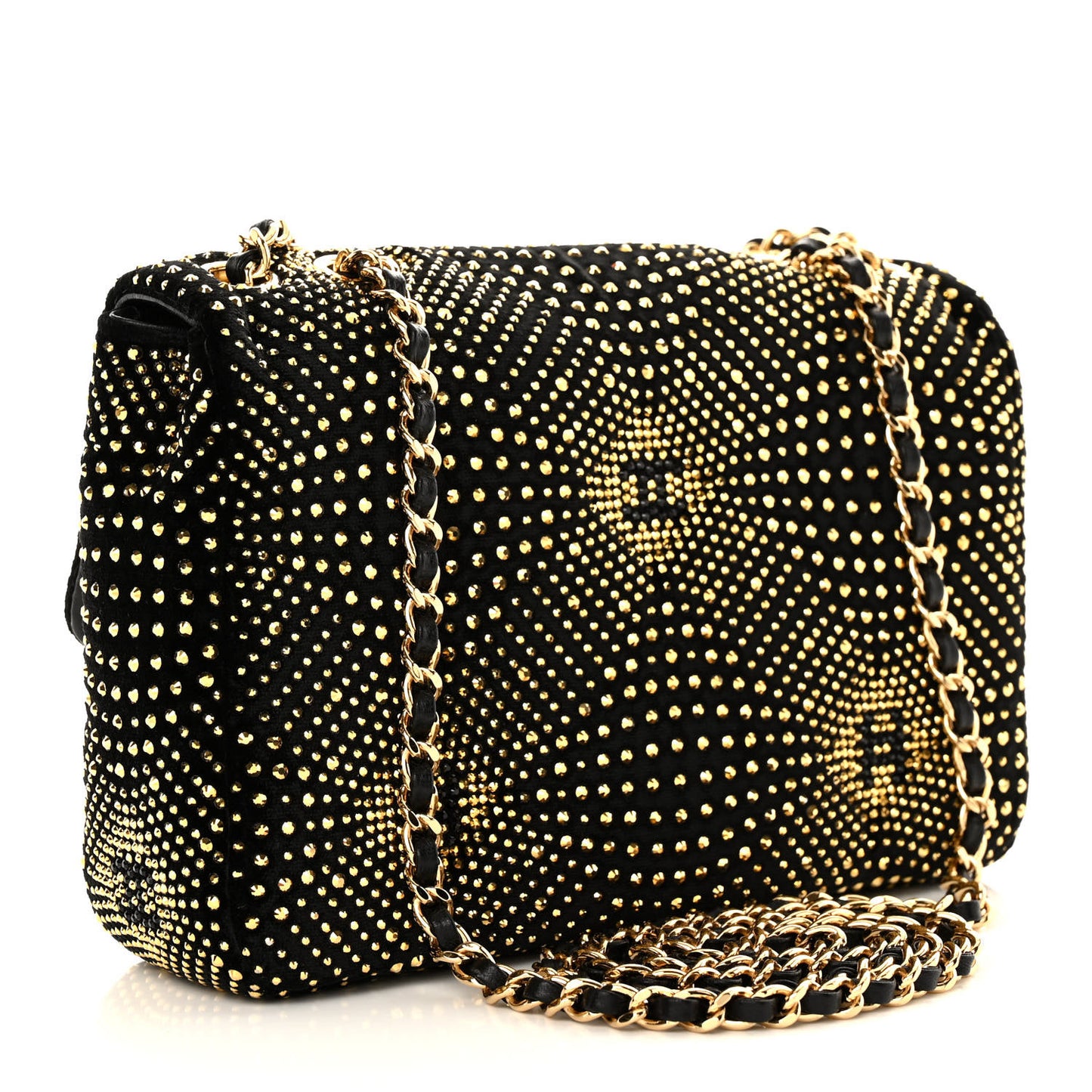 Velvet Strass Evening Flap Bag Black Gold