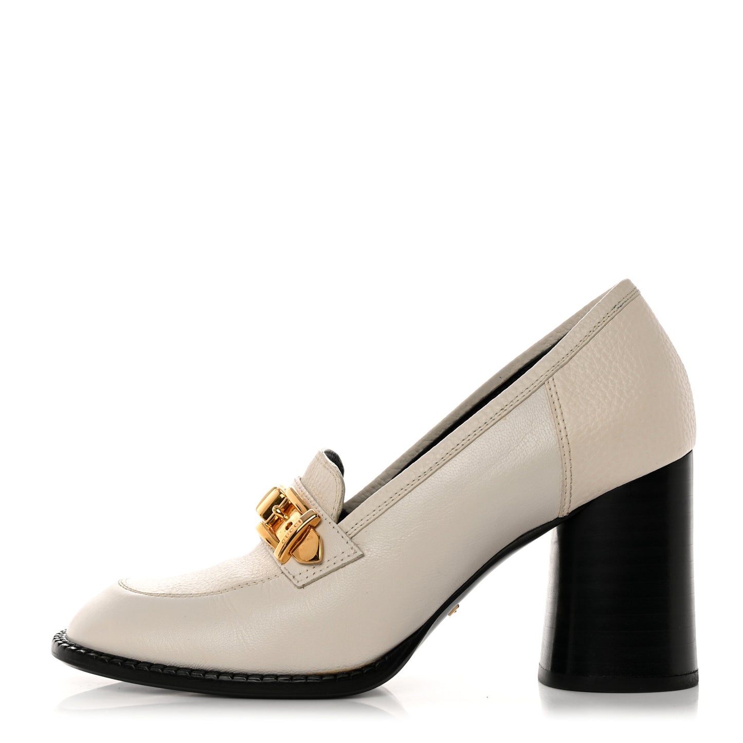 Goatskin Pebbled Calfskin Sylvie Chain Mid Heel Loafers 37.5 Mystic White