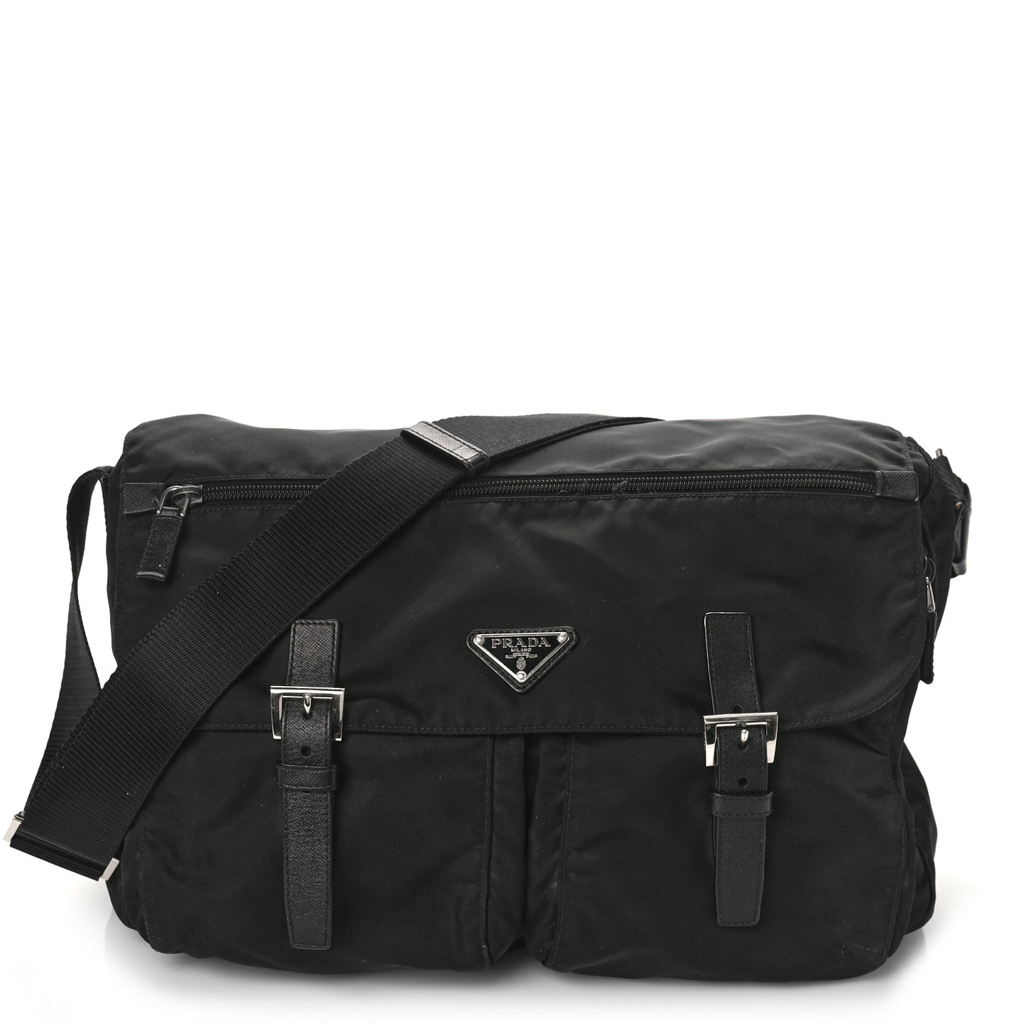 Tessuto Nylon Saffiano Vela Messenger Bag Black