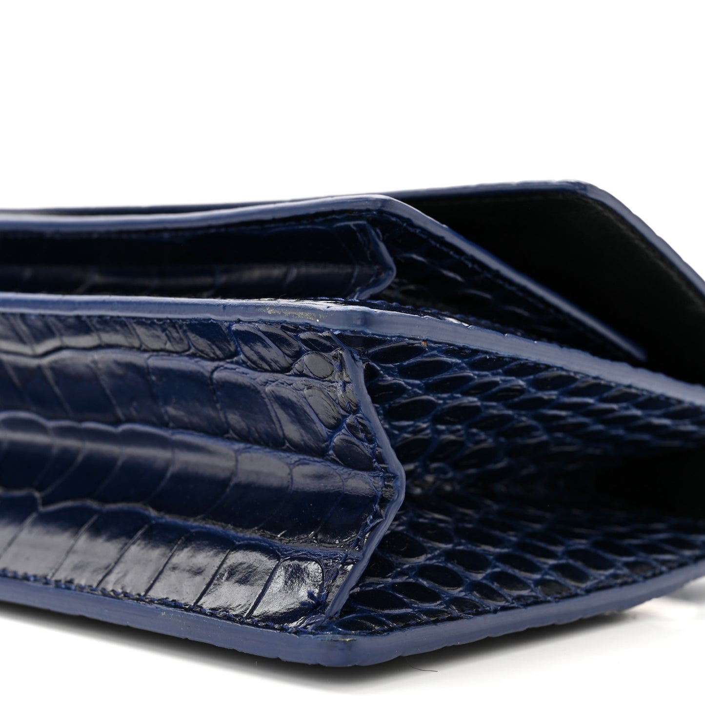 Shiny Calfskin Crocodile Embossed XS Sharp Top Handle Bag Navy