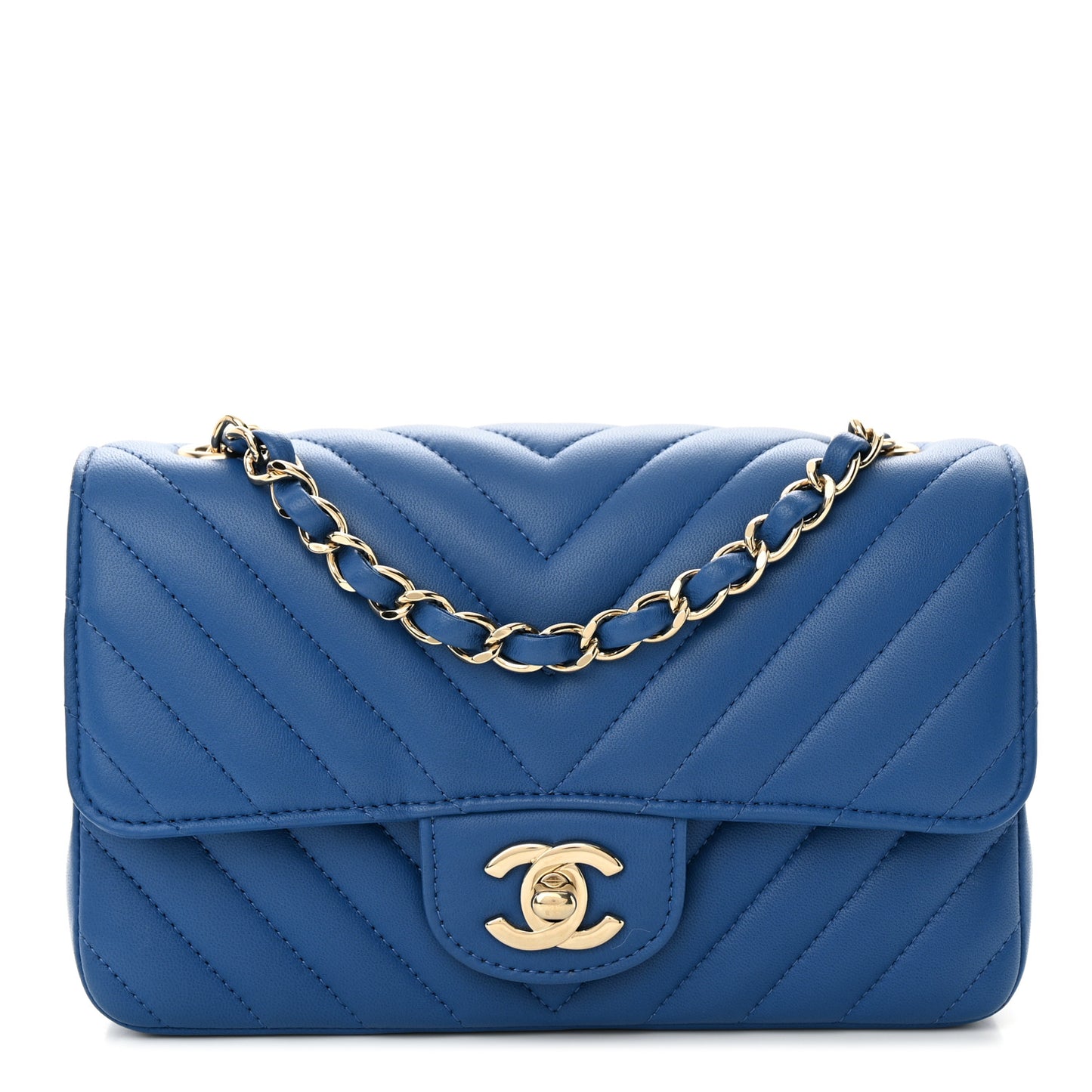 Lambskin Chevron Quilted Mini Rectangular Flap Blue