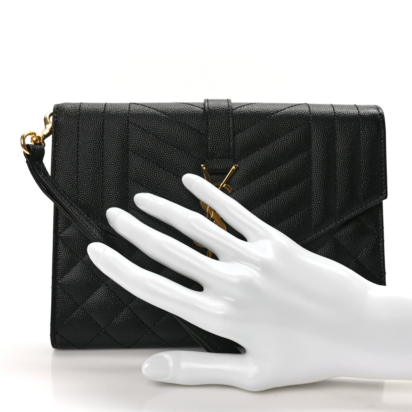 Grain De Poudre Textured Mixed Matelasse Triquilt Monogram Clutch Black