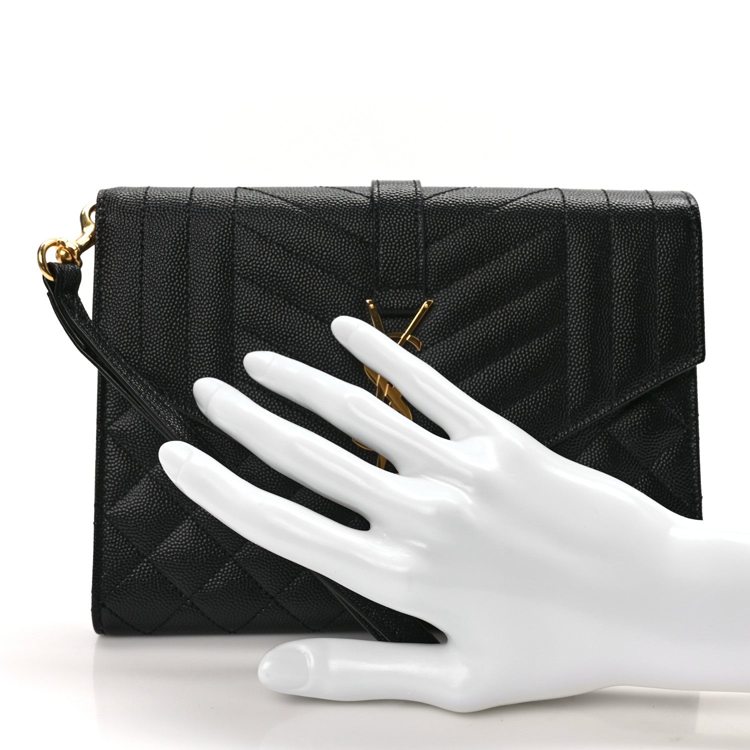 Saint Laurent Grain De Poudre Textured Mixed Matelasse Triquilt Monogram Clutch Black 2 of 11