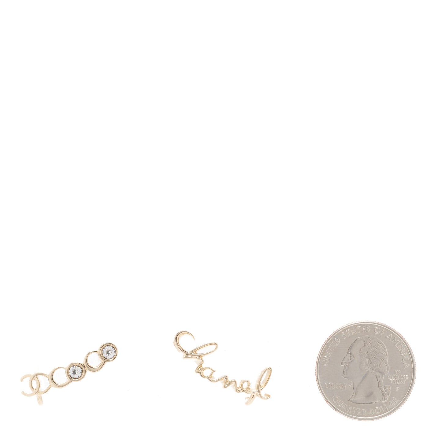 Metal Crystal Coco Script CC Climber Earrings Gold