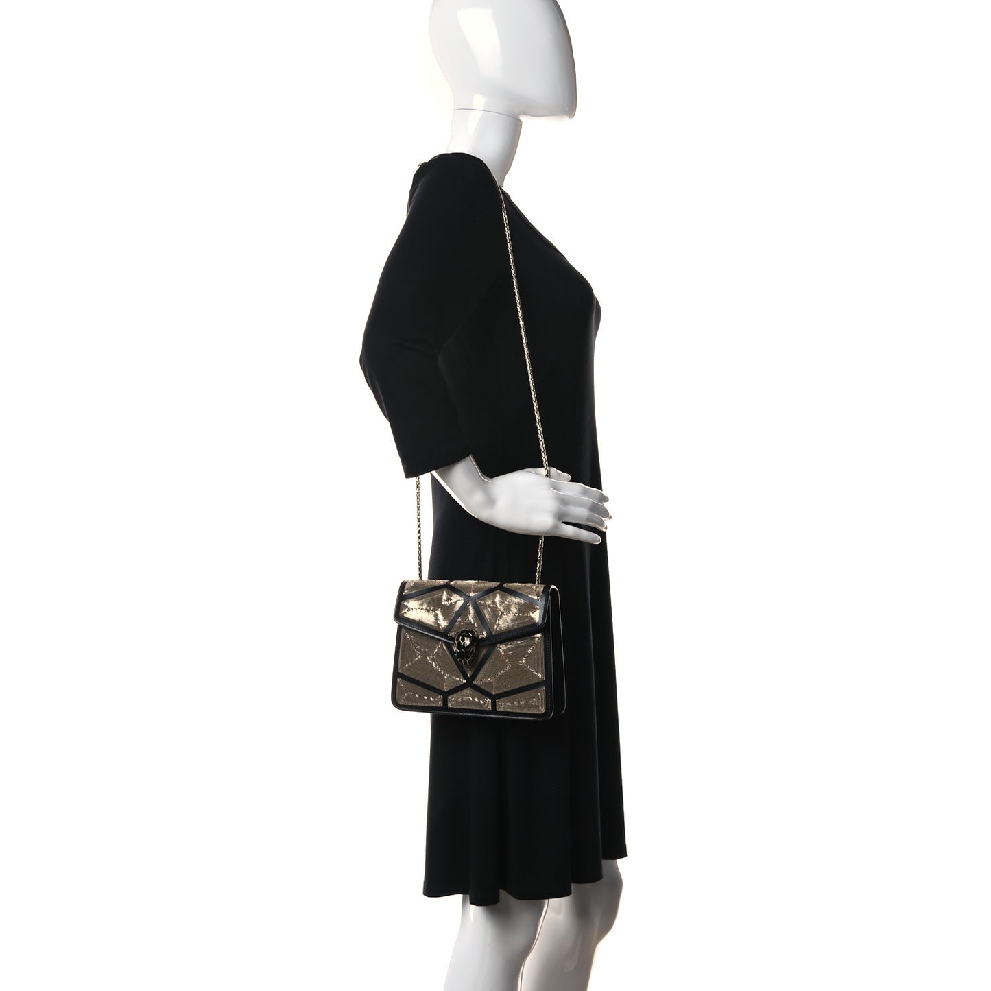 Calfskin Million Chain Motif Serpenti Forever Shoulder Bag Black
