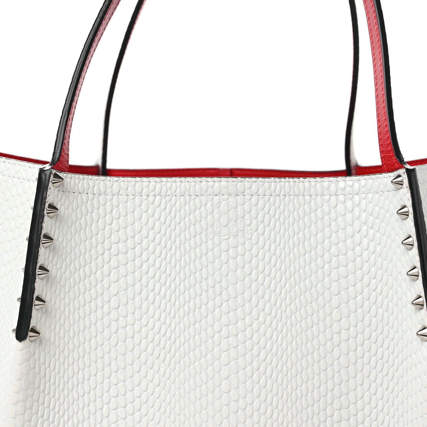 Christian Louboutin Calfskin Jurassic Embossed Spiked Large Cabarock Shopper Tote White 7 of 12