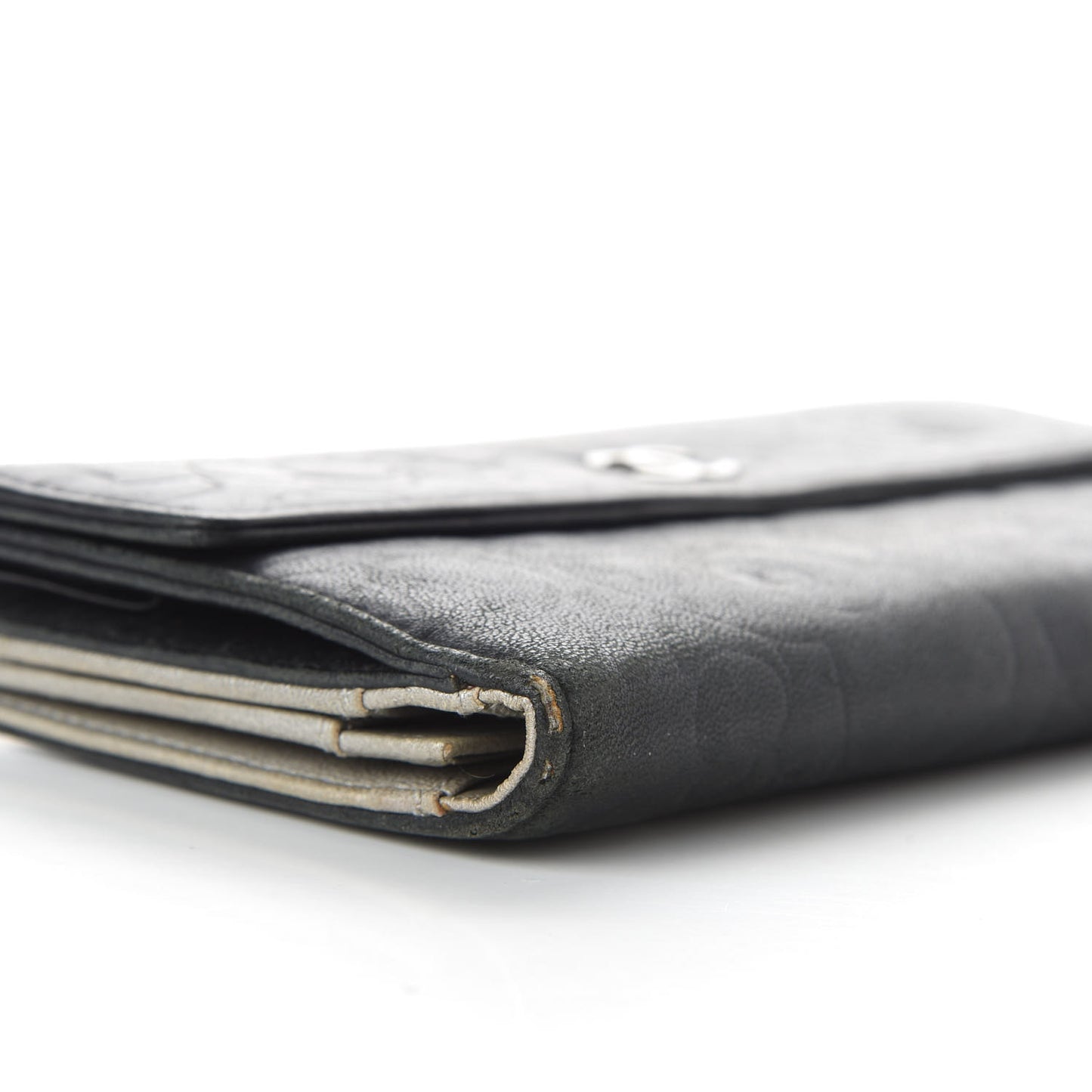Lambskin Camellia Embossed Large Flap Wallet Black