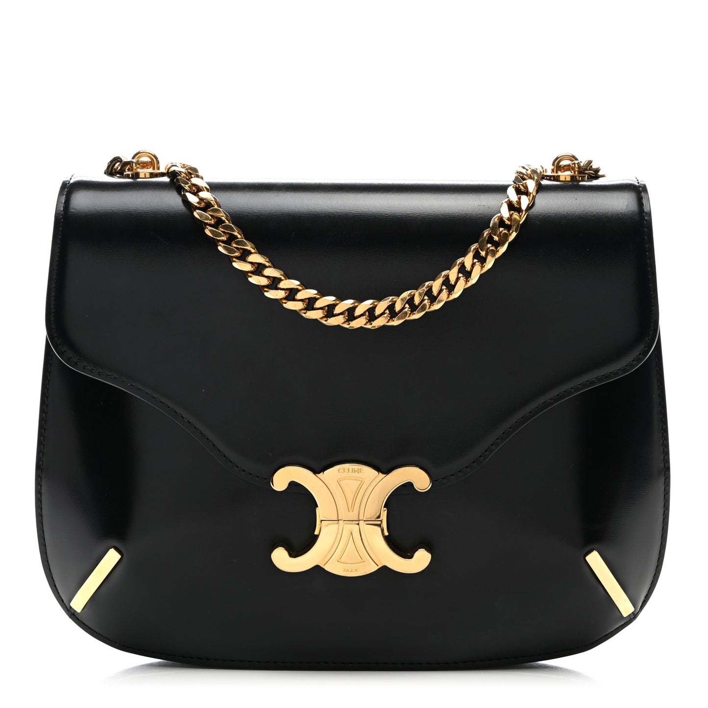 Shiny Calfskin Chain Besace Triomphe Black