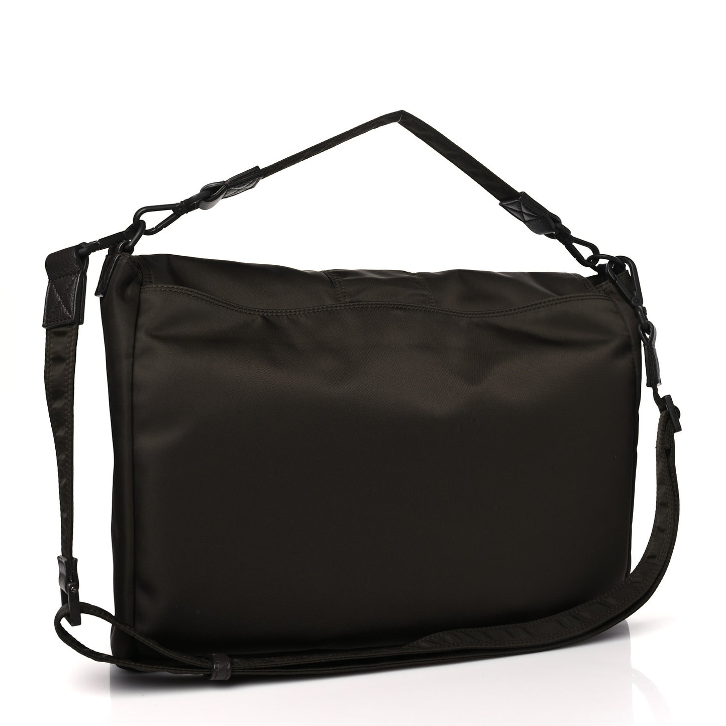 Econyl Nylon Cuoio Romano Monochrome Large Baguette Messenger Bag Ebano