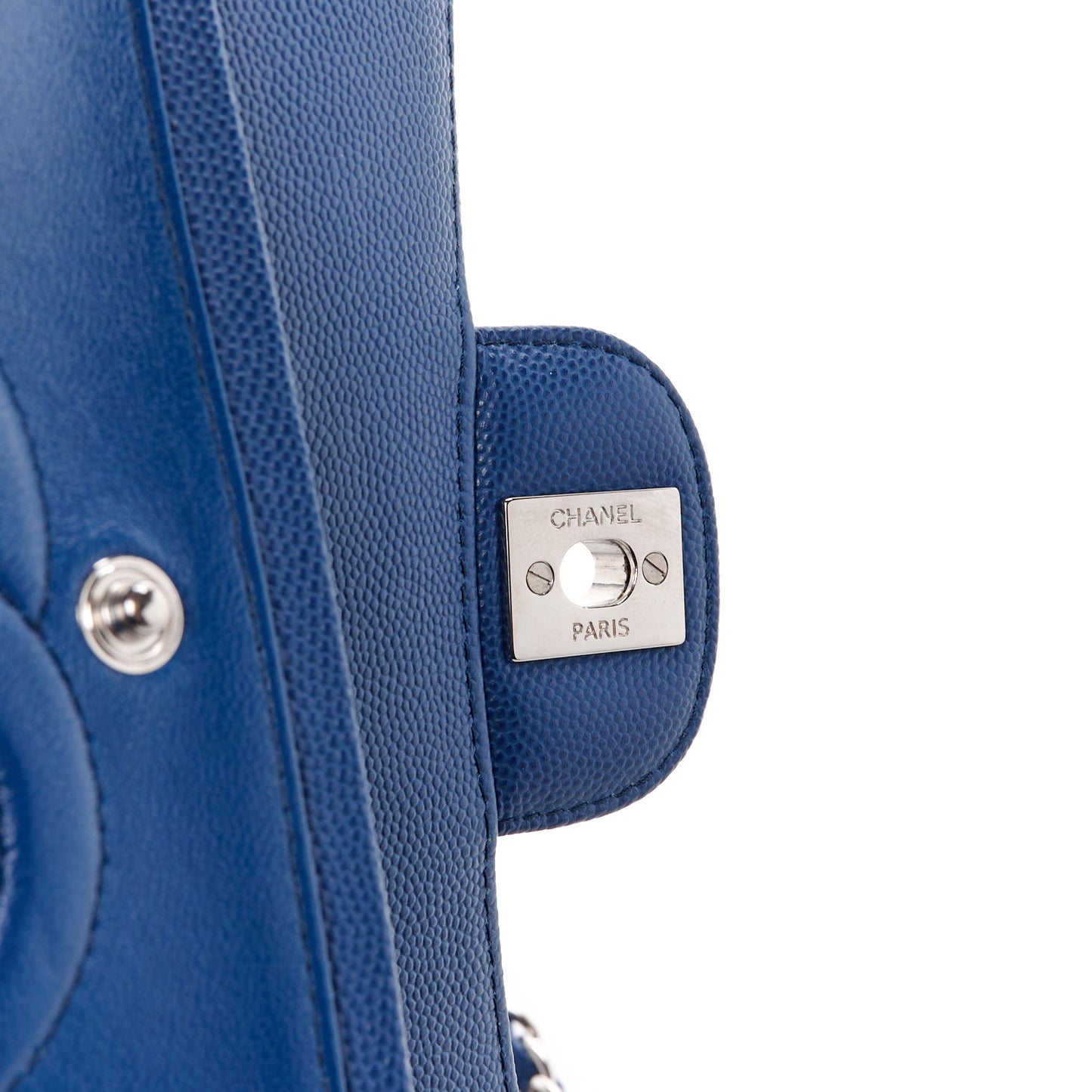 Caviar Chevron Quilted Small Double Flap Blue