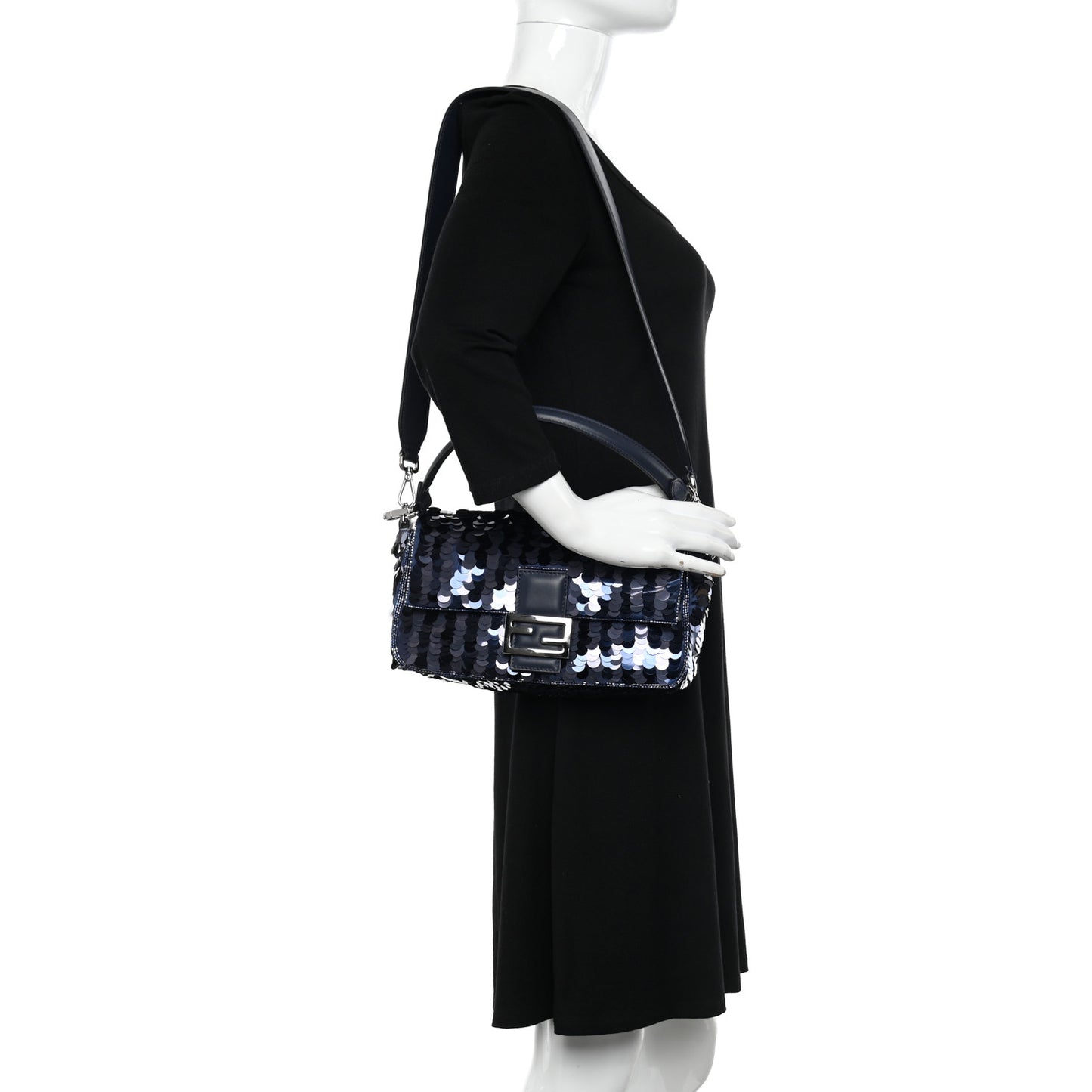 Sequin Paillettes Vitello Grace Striped Baguette Dark Blue Lunai