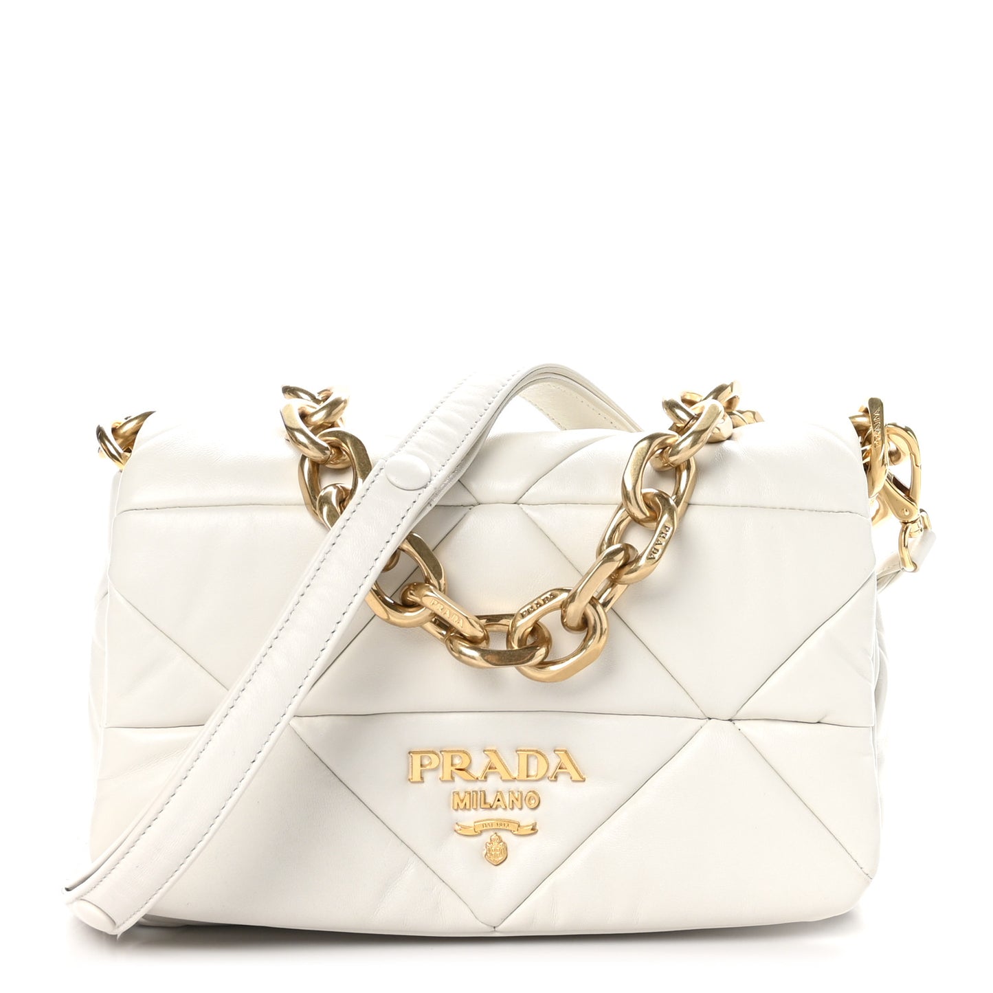 Nappa Triangle Quilted Medium Patchwork System Flap Bag White