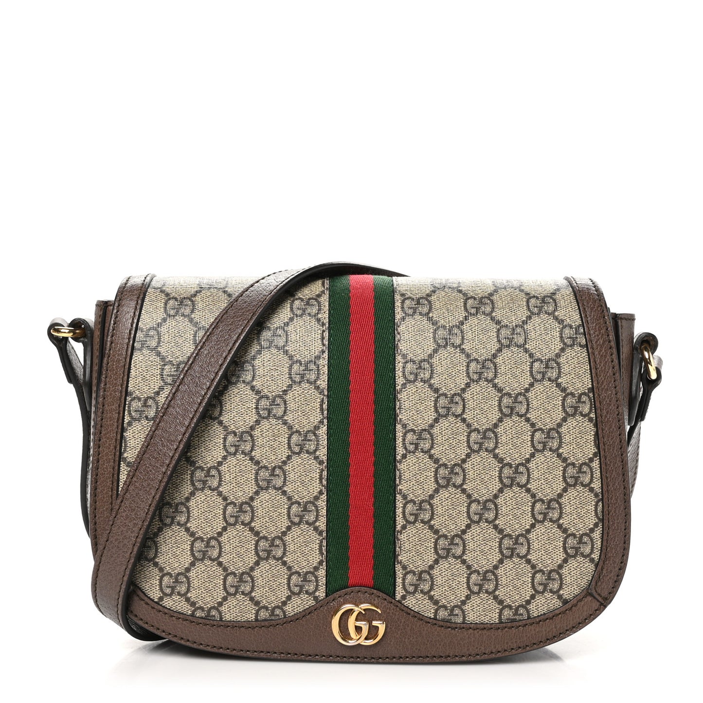 GG Supreme Monogram Web Small Ophidia Flap Messenger Bag Brown