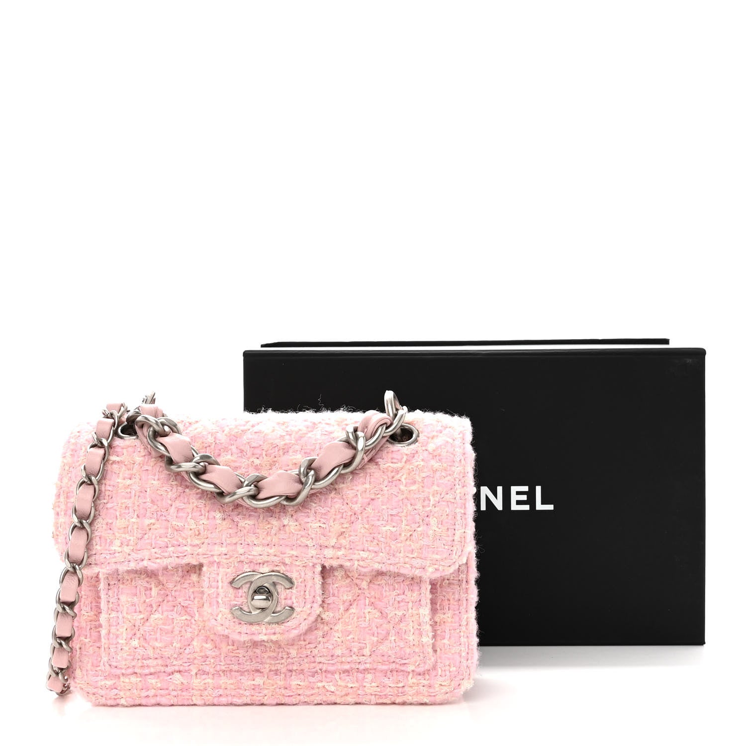 Chanel Tweed Quilted Double You Mini Flap Pink 14 of 14