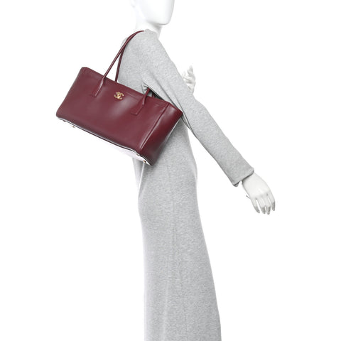 Calfskin Archetype Small Shopping Tote Dark Burgundy