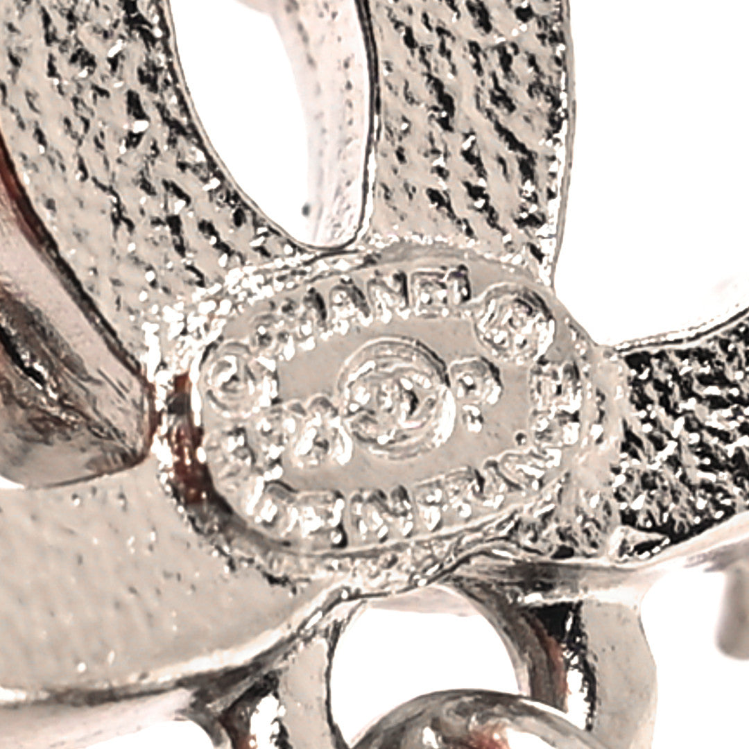 Crystal Cha-Nel Logo Drop Earrings Silver