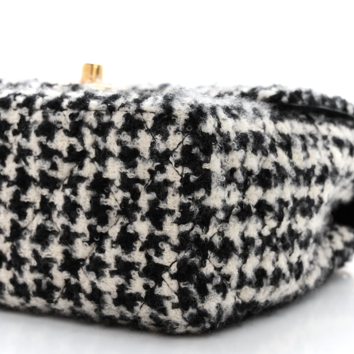 Tweed Houndstooth Quilted Mini Square Flap White Black