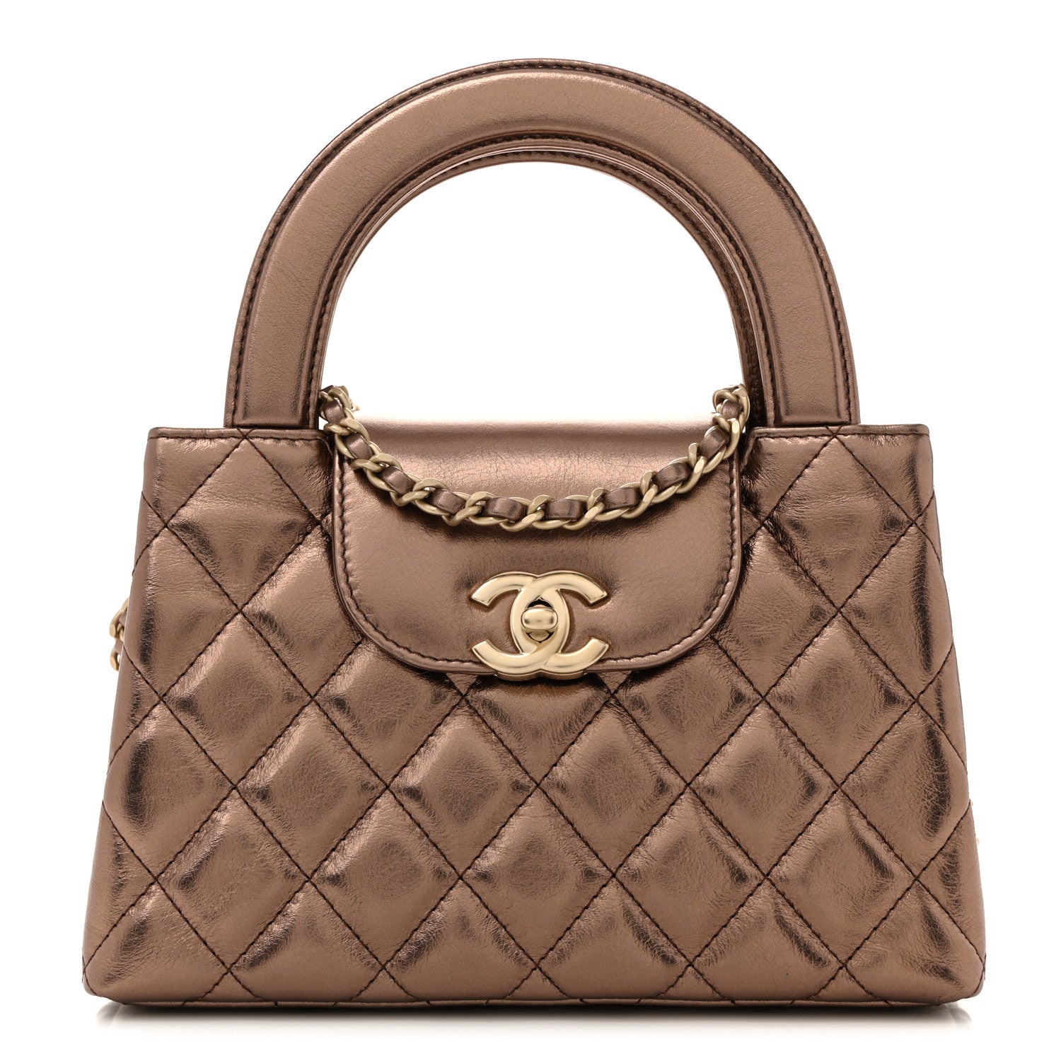 CHANEL ブラウン キルティング バッグ Chanel Metallic Aged Calfskin Quilted Nano Kelly Shopper Light