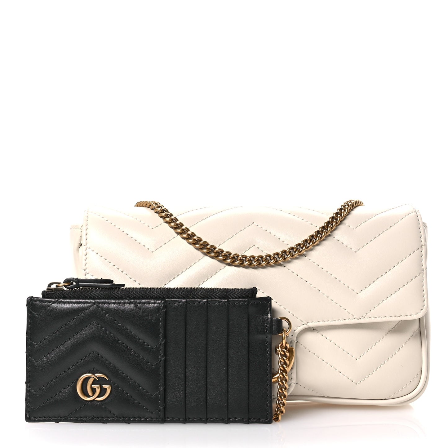 Calfskin Matelasse Mini GG Marmont Shoulder Bag With Card Holder White Black