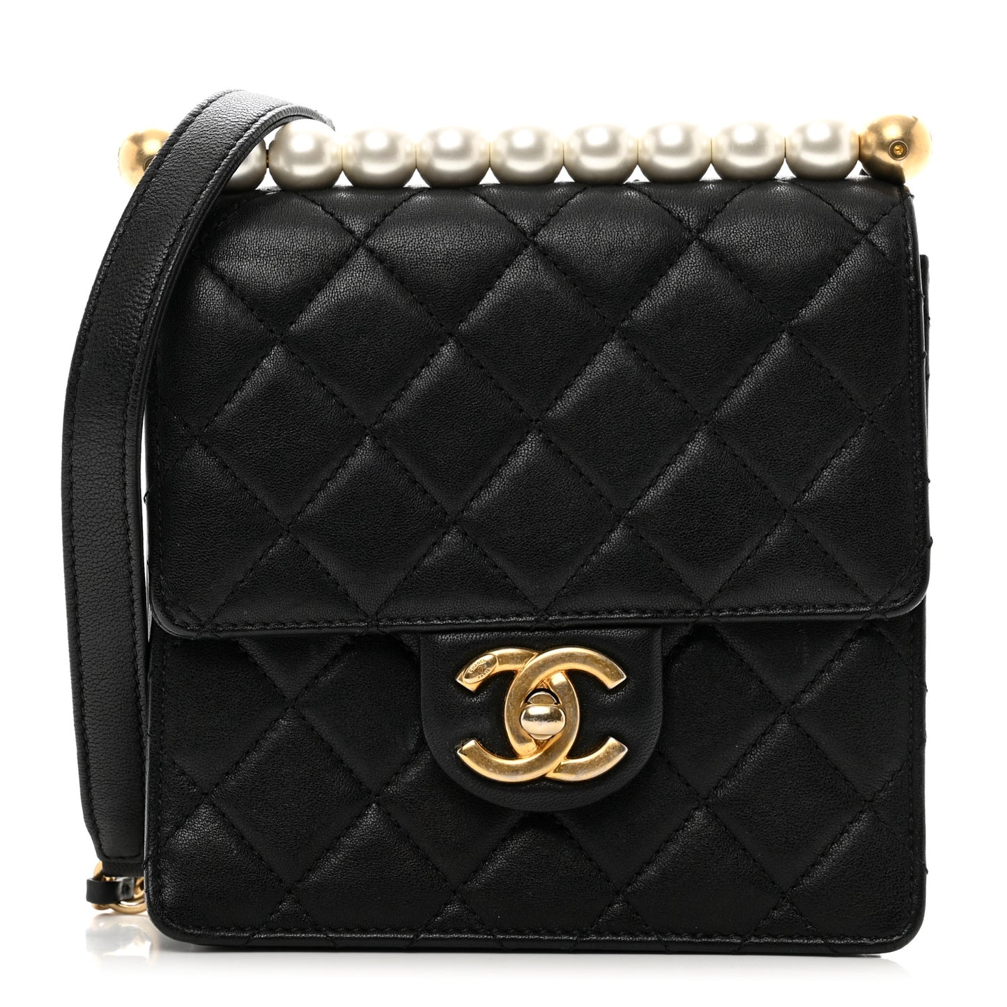 Lambskin Quilted Chic Pearls Flap Black
