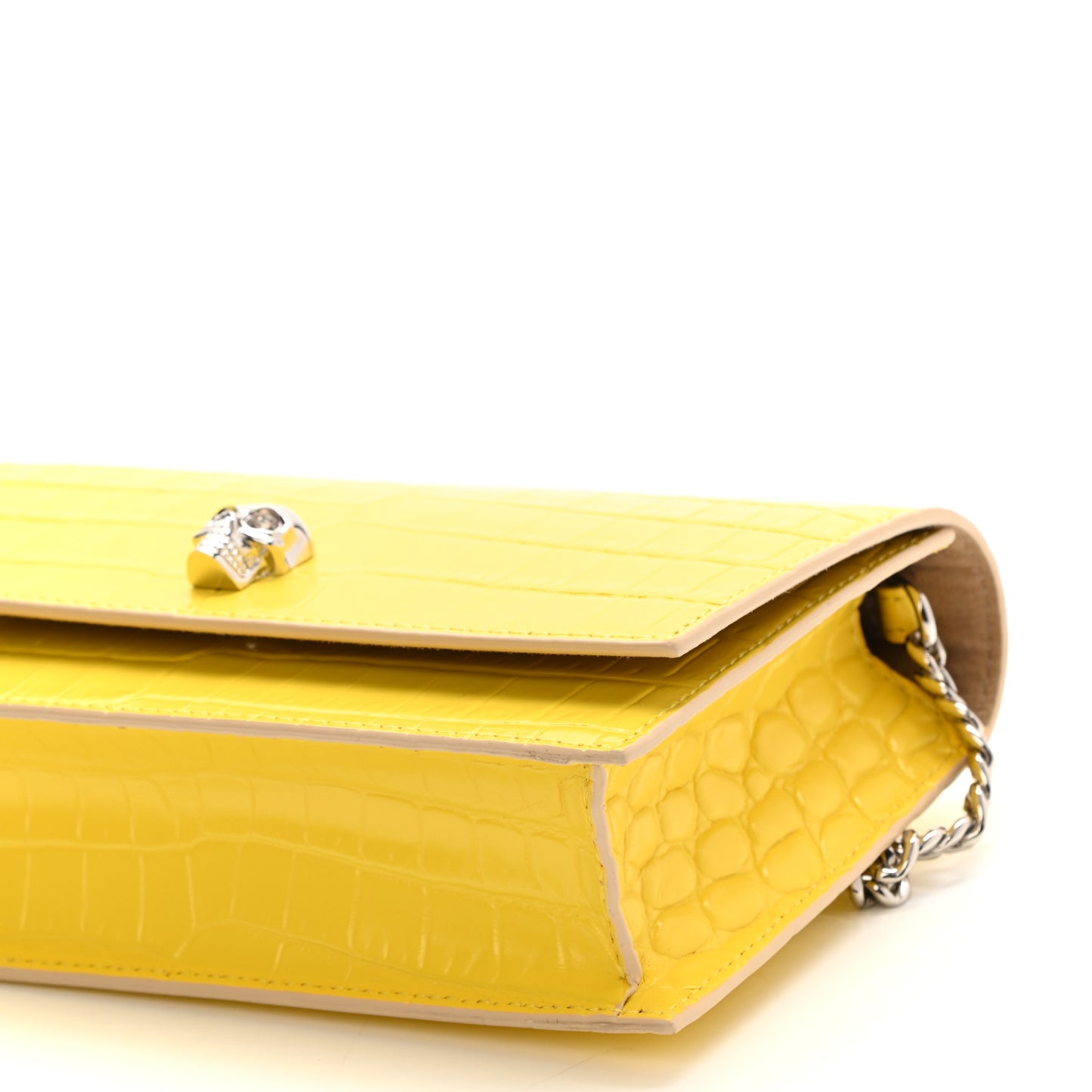Calfskin Crocodile Embossed Skull Mini Crossbody Bag Yellow