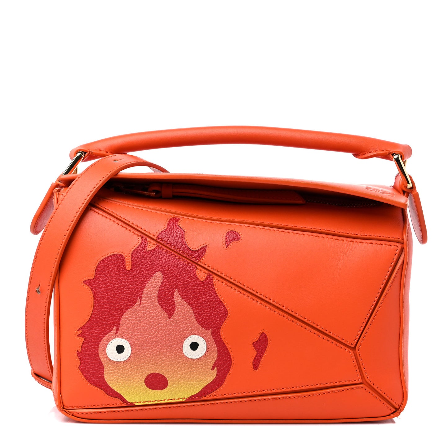 X HOWLS MOVING CASTLE Satin Calfskin Small Calcifer Puzzle Orange