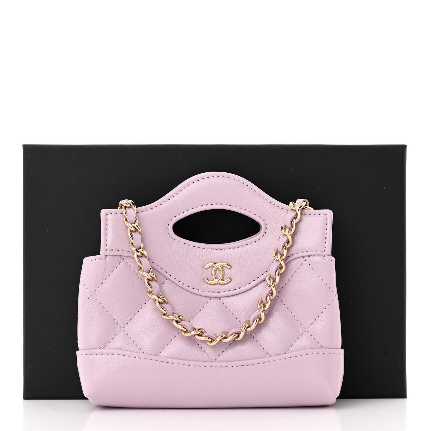 Shiny Lambskin Quilted Micro 31 Clutch With Chain Light Purple