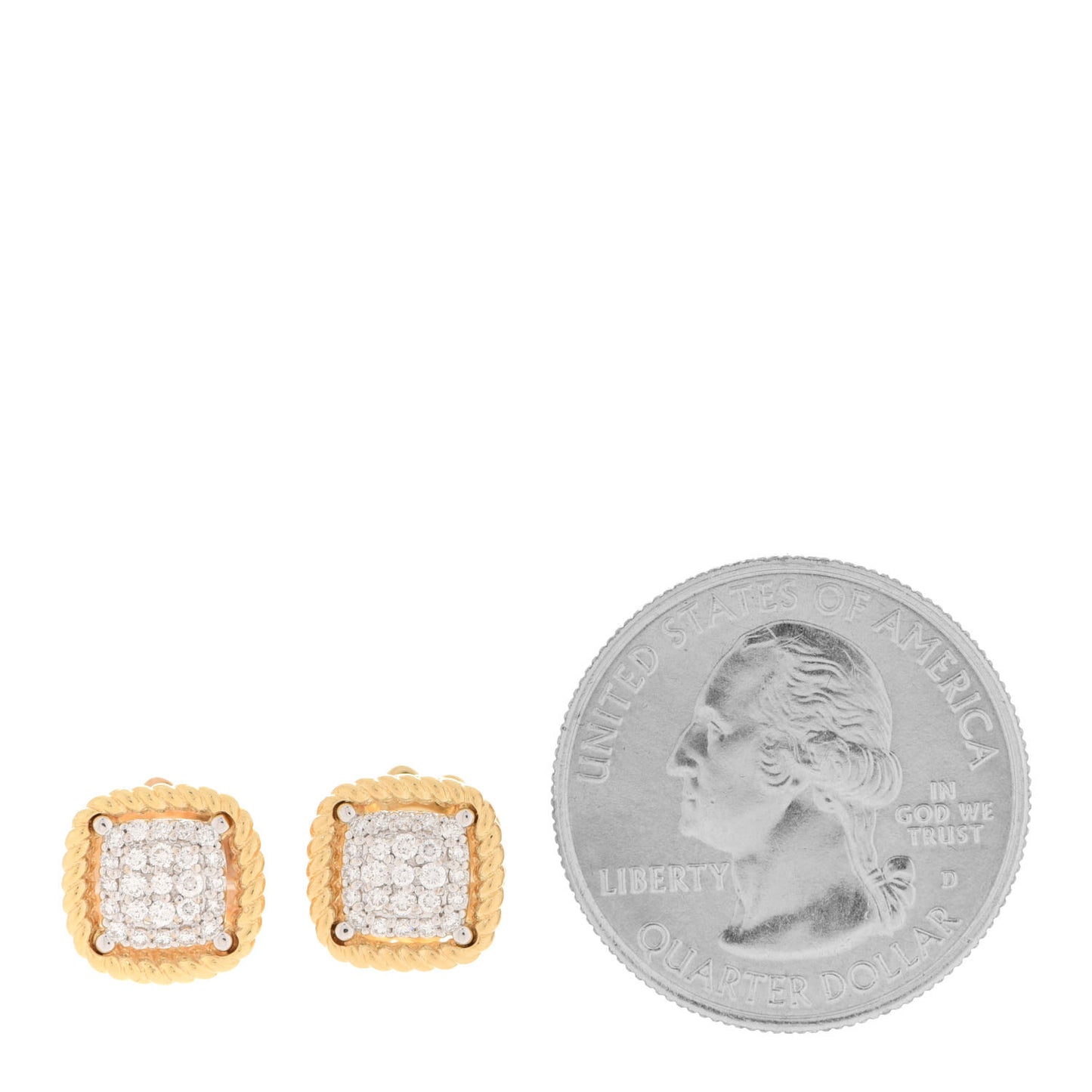 18K Yellow Gold Diamond Roman Barocco Dome Stud Earrings