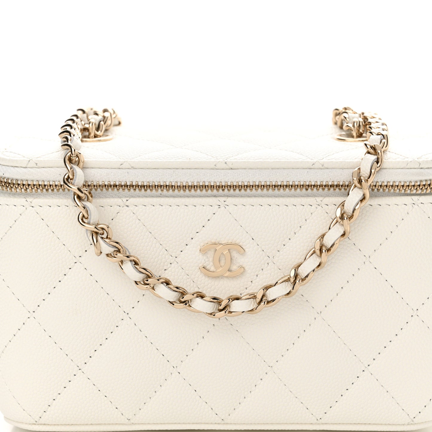 Caviar Quilted Small Vanity Case With Chain White