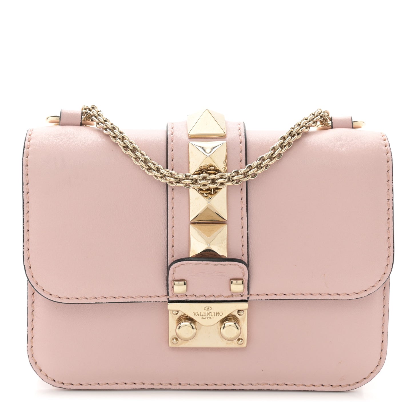 Vitello Small Glam Lock Rockstud Flap Poudre