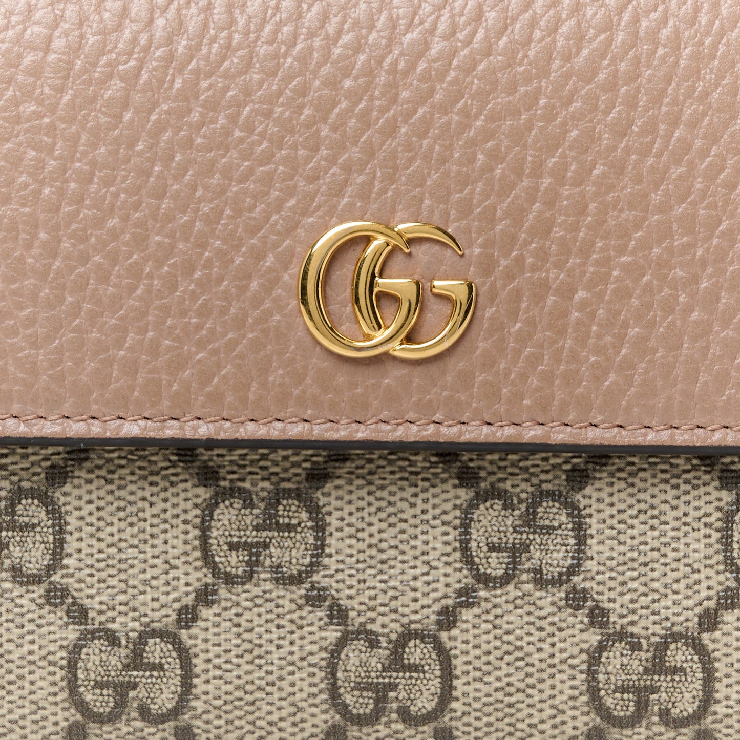 Dollar Calfskin GG Supreme Monogram GG Marmont Continental Wallet Old Rose Beige Ebony