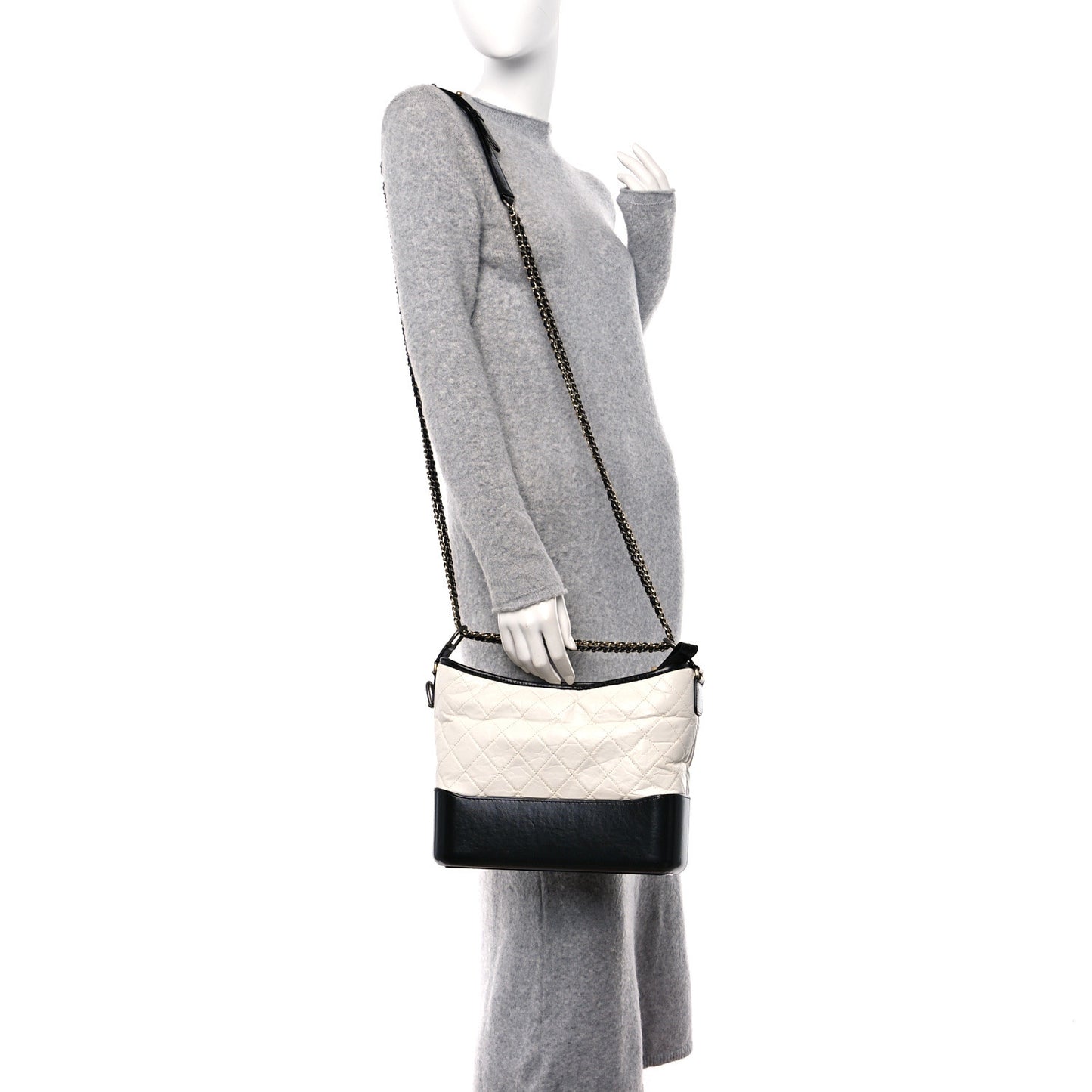 Aged Calfskin Quilted Medium Gabrielle Hobo Black White