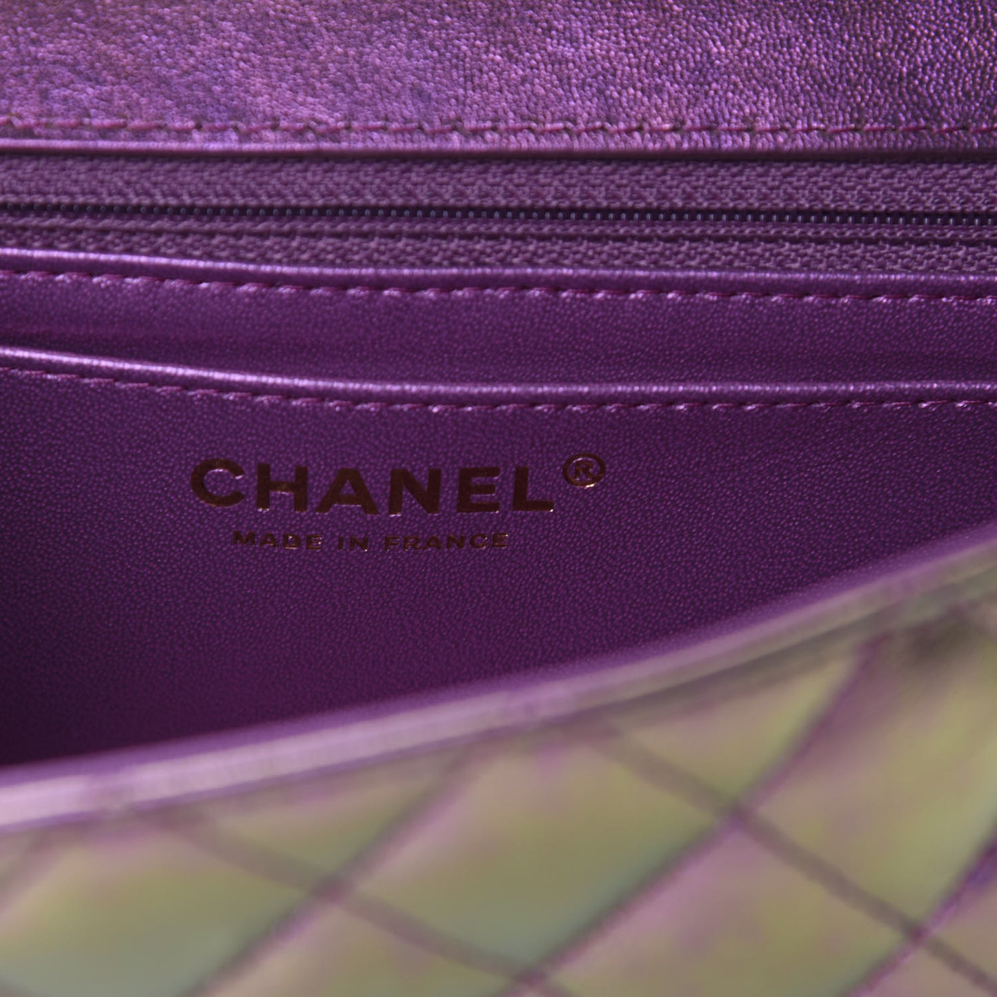 Iridescent Lambskin Quilted Mini Rectangular Flap Purple