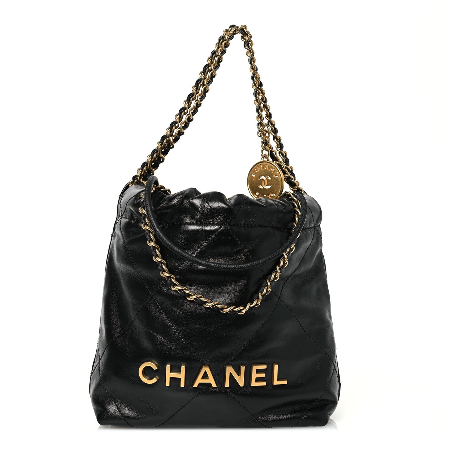Shiny Calfskin Quilted Mini Chanel 22 Black