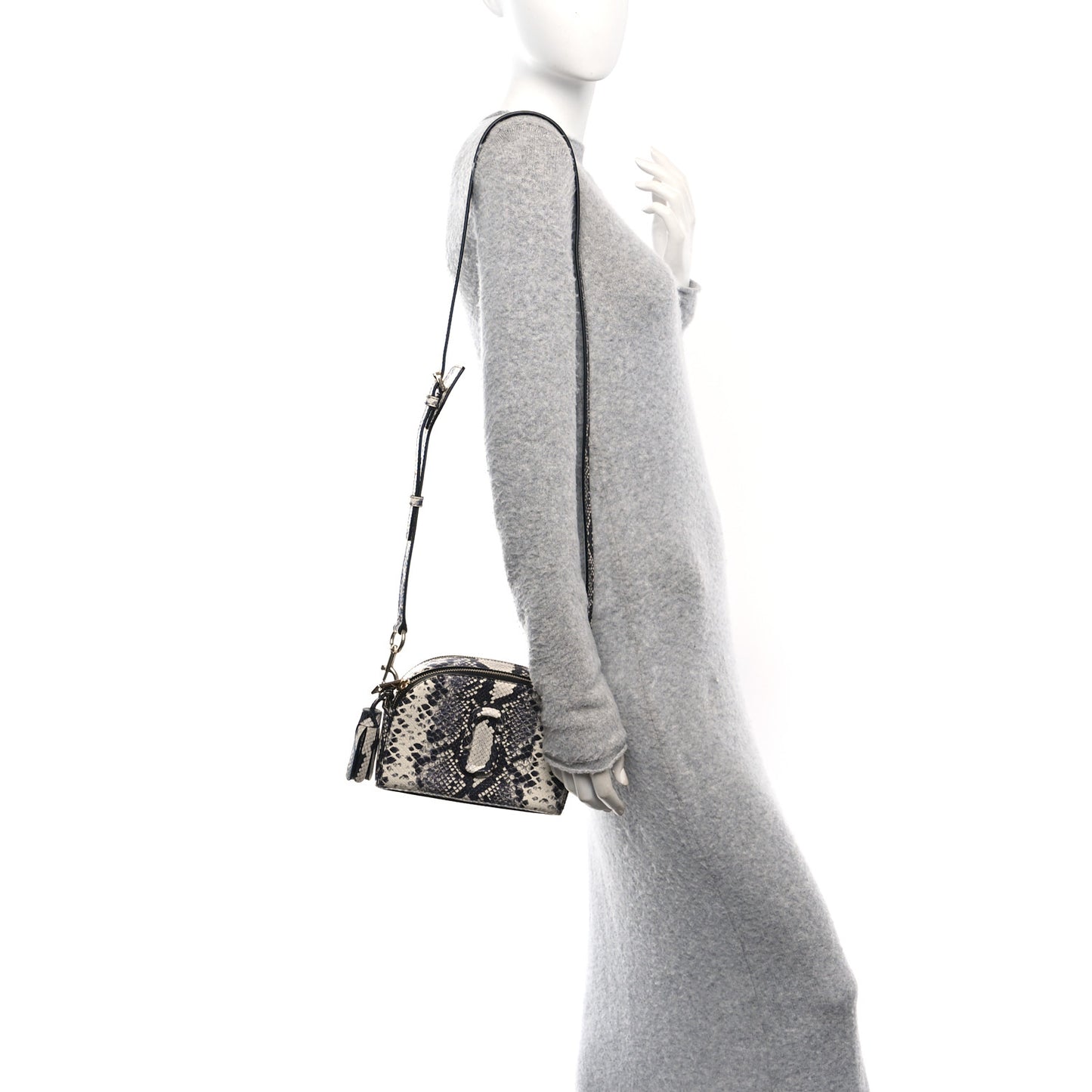 Calfskin Snakeskin Embossed Shutter Camera Crossbody Bag Black White