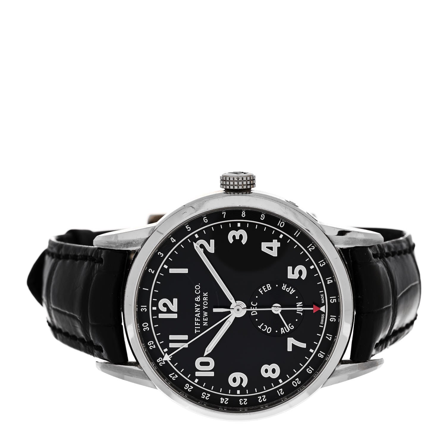 Tiffany 18K White Gold Alligator 40mm CT60 Chronograph Annual Calendar Automatic Watch Black 2 of 5