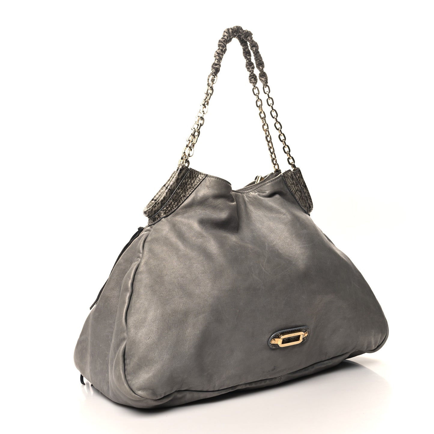Calfskin Suede Snakeskin Woven Fringe Tatum Shoulder Bag Grey