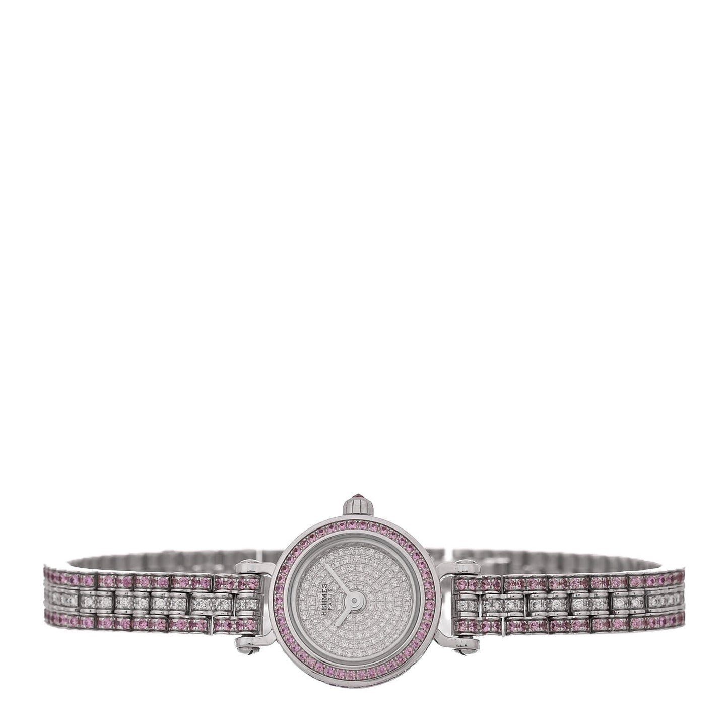 18K White Gold Diamond Pink Sapphire 16mm Faubourg Joaillerie Quartz Watch