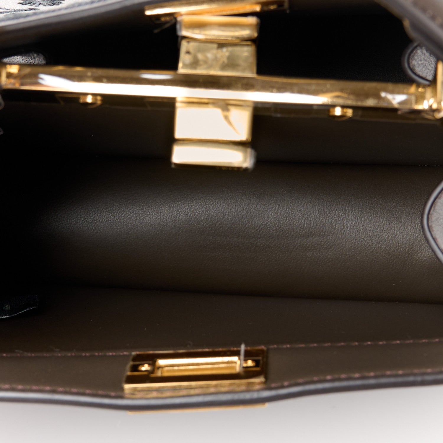 Fendi Vitello Seta Shiny Nappa Floral Embroidered Petite Peekaboo I SEE U Satchel Carbone Black 5 of 14
